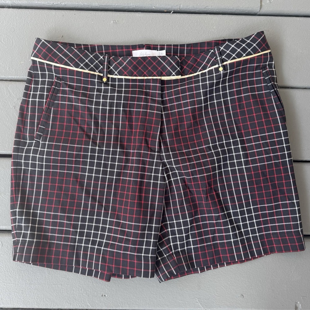 Lady Hagen Twilight Golf Shorts Women's Size 12 Black Red‎ Plaid Preppy Sporty